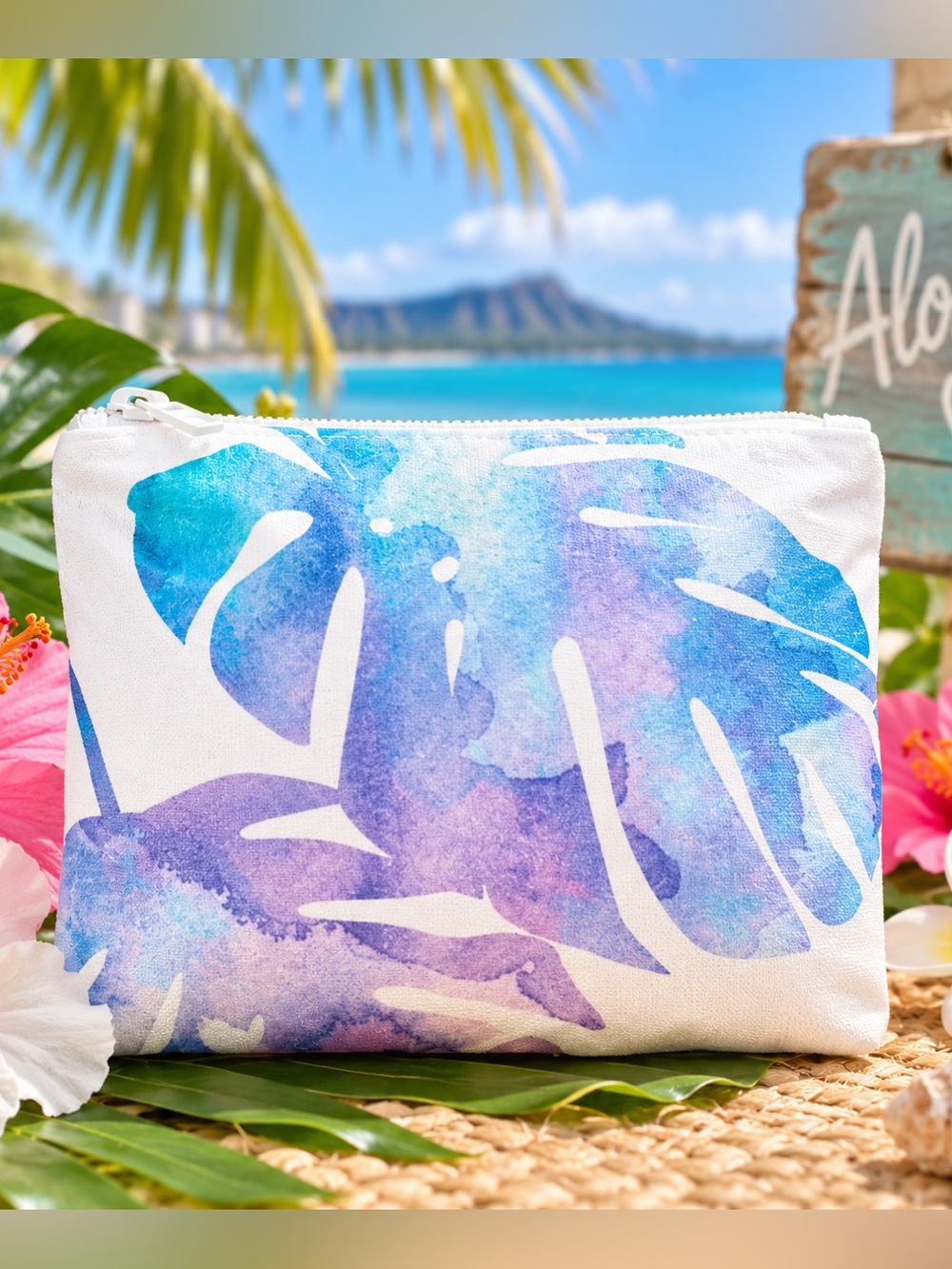 ALOHA Collection Small Pouch – Hibiscus Blue/Purple – NWT